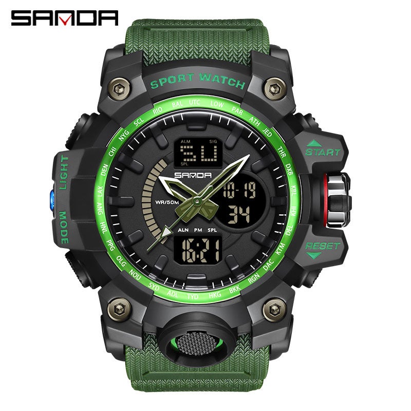 Sanda Fashionable And Cool Watch Men'S Outdoor Swimming Sports Waterproof Watch Junior High School Students Multi-Functional Dual Display Electronic Watch - Image 1